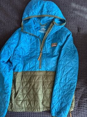 L.L. Bean Blue & Olive Quilted Hooded Pullover Puffer